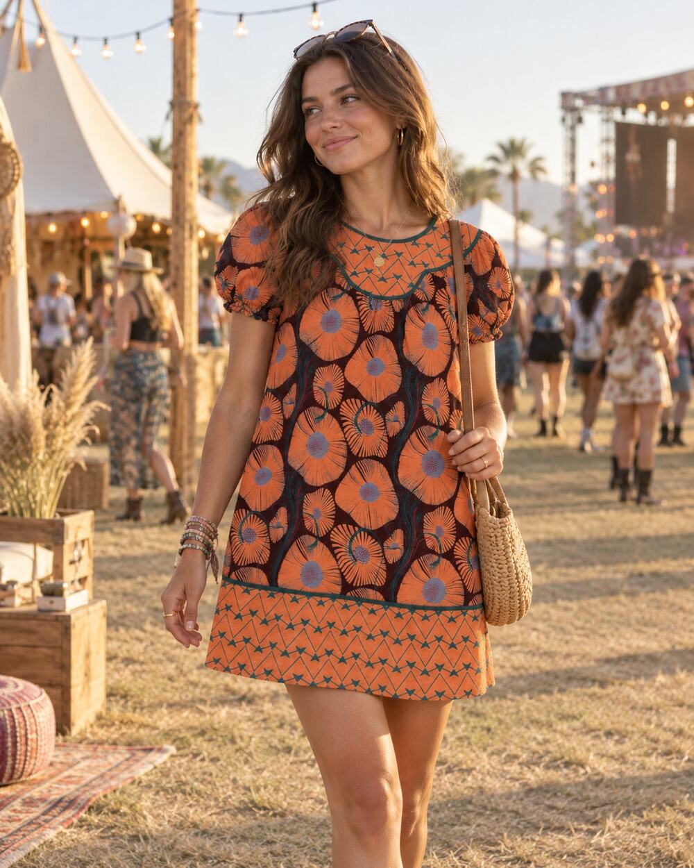Chelsea & Violet 70s Boho Floral Puff Sleeve Cotton Babydoll Mini Dress Small